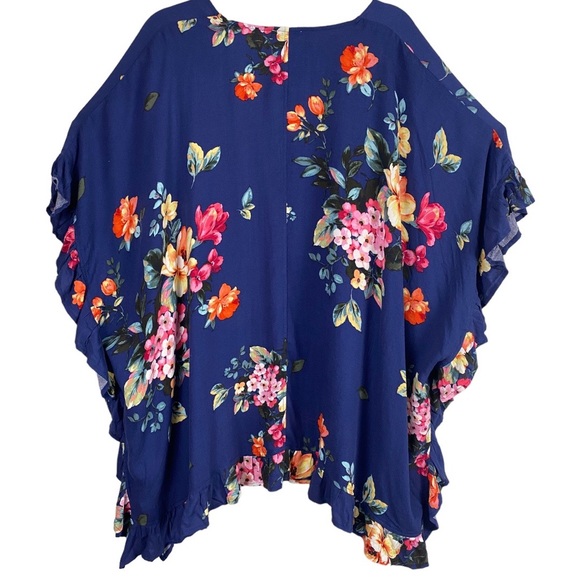 WHITE BIRCH Womens Navy Floral Ruffle Boho Peasant Hippie Kimono Cover Up Sz S/M - Picture 6 of 14